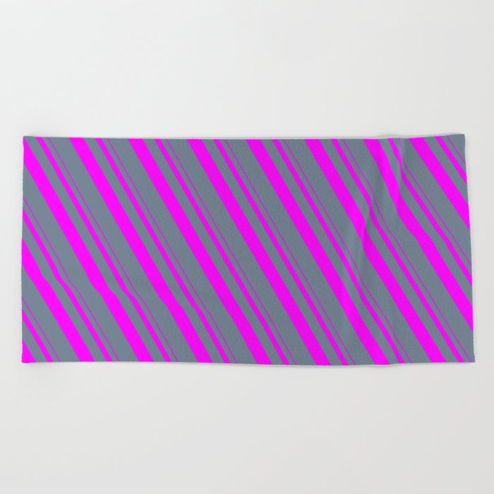 Fuchsia and Slate Gray Colored Lines/Stripes Pattern Beach Towel