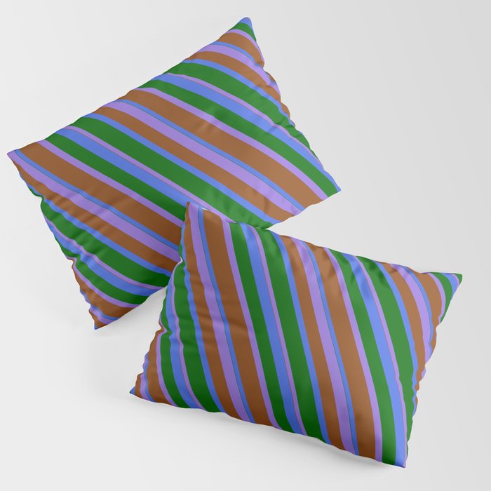 Purple, Brown, Royal Blue & Dark Green Colored Stripes Pattern Pillow Sham