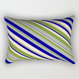 [ Thumbnail: Green, Dark Grey, Blue, and Bisque Colored Stripes/Lines Pattern Rectangular Pillow ]