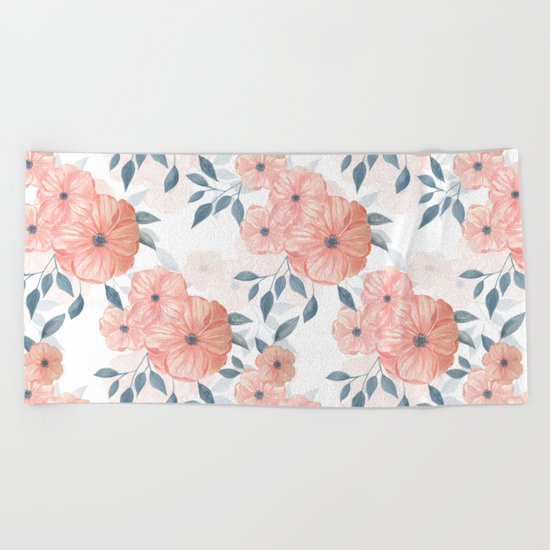 Seamless watercolor floral illustration. Beach Towel