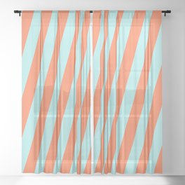 [ Thumbnail: Turquoise and Coral Colored Stripes Pattern Sheer Curtain ]