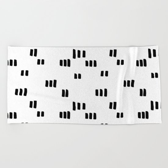 Line Dot Black Paint on Paper Beach Towel