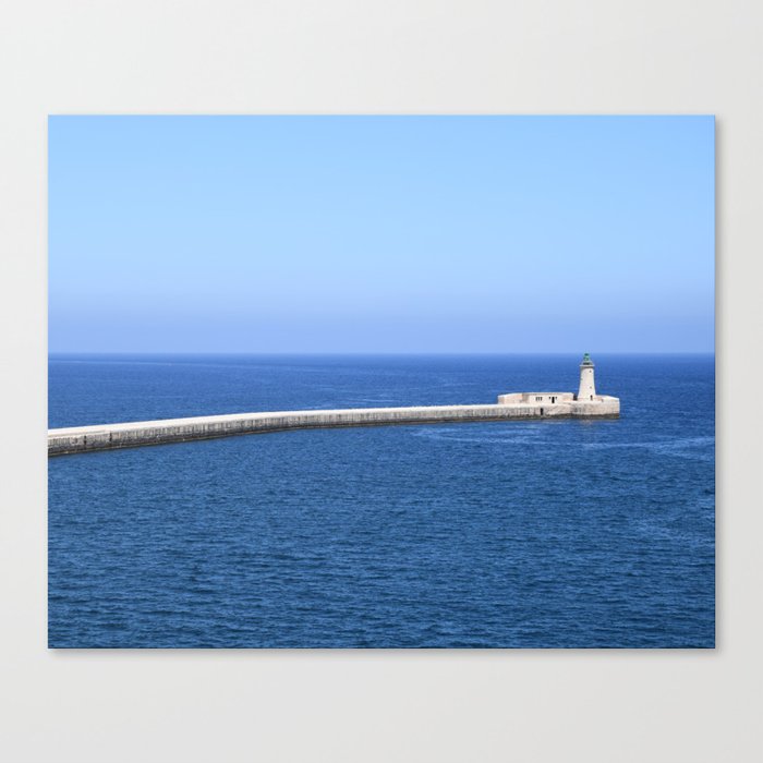 Lighthouse in the blue Mediterranean sea | Malta travel print | Landscape photography Canvas Print