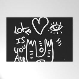 Love is You and Me Street Art Graffiti Black and White Welcome Mat
