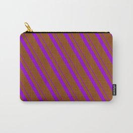 [ Thumbnail: Dark Violet and Brown Colored Striped/Lined Pattern Carry-All Pouch ]