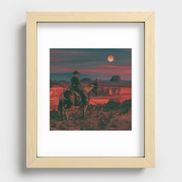 A cowboy in the background of a Texas sunset. Recessed Framed Print