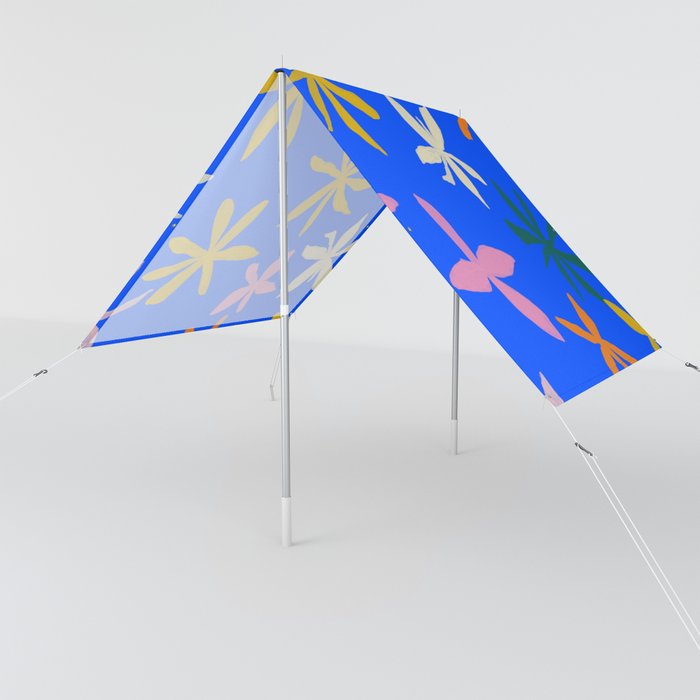 Colorful Flowers on Neon Cobalt Blue Sun Shade