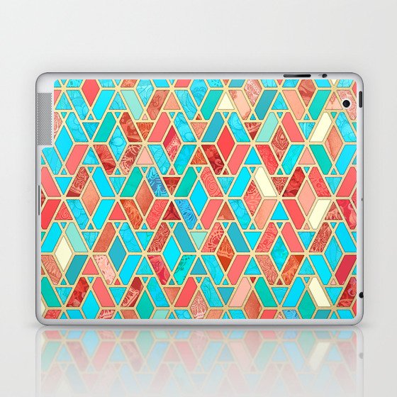 Melon and Aqua Geometric Tile Pattern Laptop & iPad Skin