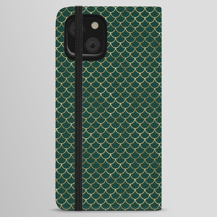 Gold Green Scales Pattern iPhone Wallet Case