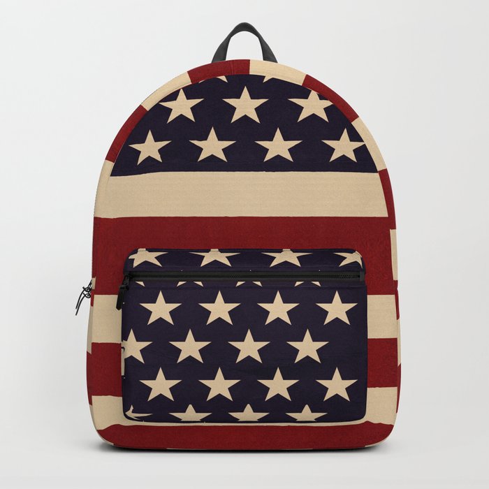 American Flag Vintage Americana Red Navy Blue Beige Backpack