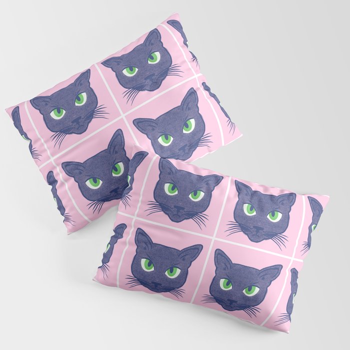 Retro Modern Periwinkle Cats Pink Pillow Sham