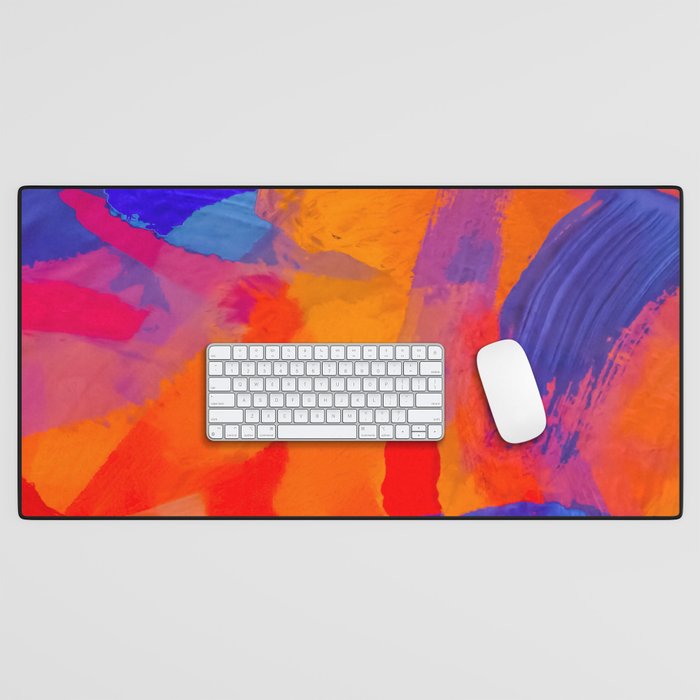 splash painting texture abstract background in orange blue red Desk Mat