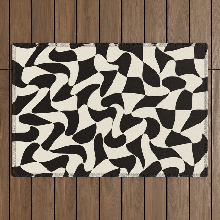  Black&White Warped Wavy Check Outdoor Rug