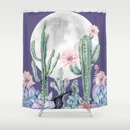 Desert Cactus Full Moon Succulent Garden on Purple Shower Curtain
