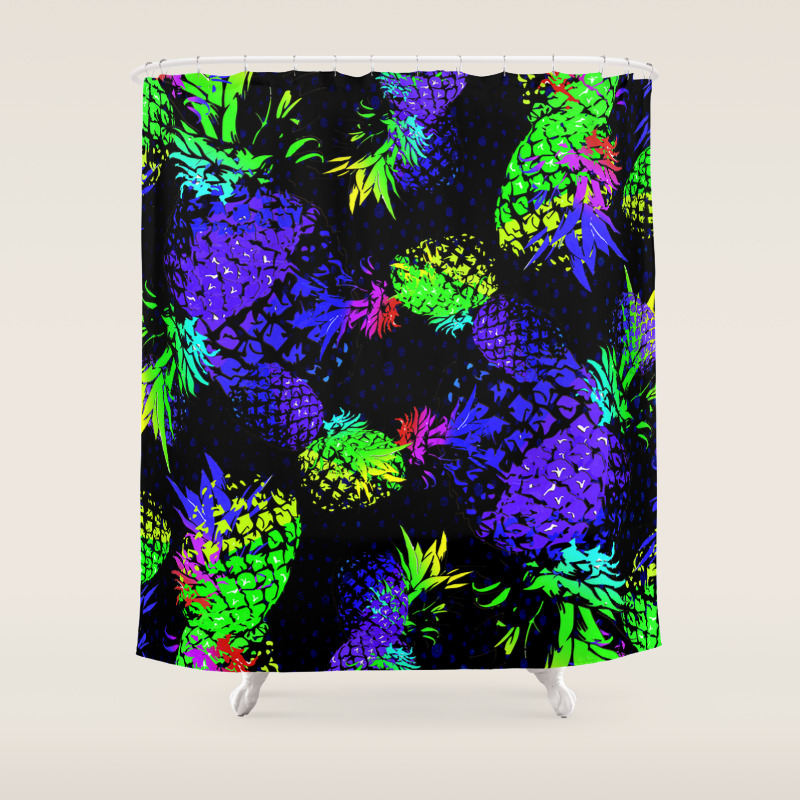 Abstract Pineapples In Neon Colors Shower Curtain