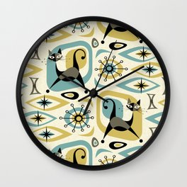 Mid Century Cat Abstract - Gld/Blu ©studioxtine Wall Clock