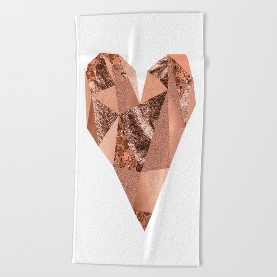 Rose gold geometric heart - glitter & foil Beach Towel