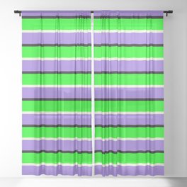 [ Thumbnail: Purple, Black, Lime & Beige Colored Pattern of Stripes Sheer Curtain ]