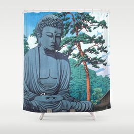 The Great Buddha At Kamakura - Vintage Japanese Woodblock Print Art Shower Curtain