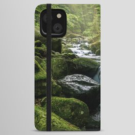 Flowing Creek, Green Mossy Rocks, Forest Nature Photography iPhone Wallet Case