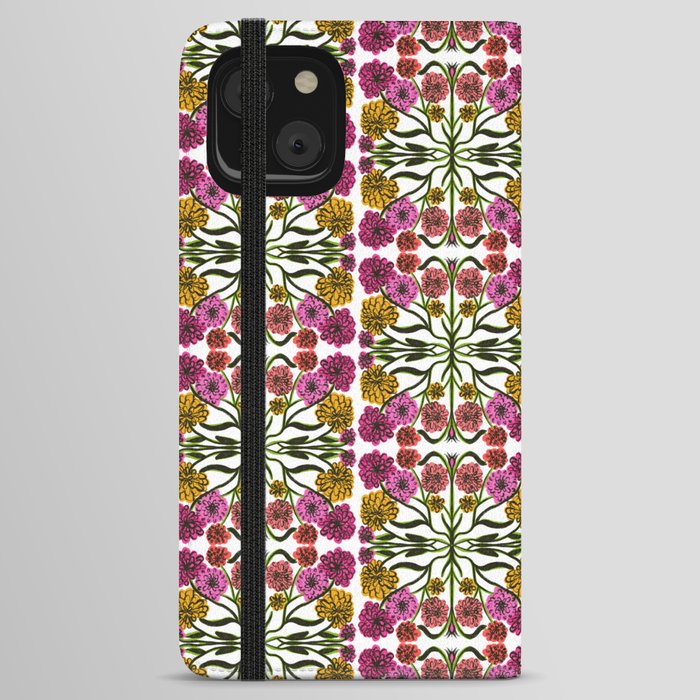 Mid-Century Modern Mums Floral Pattern Pink iPhone Wallet Case