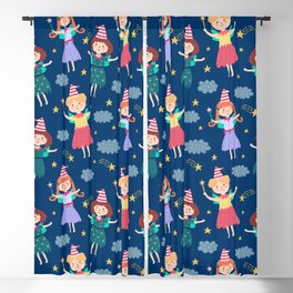 Navy Blue Pink Green Lavender Hand Painted Cute Fairies Blackout Curtain