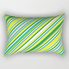 [ Thumbnail: Eyecatching Yellow, Forest Green, Mint Cream, Light Sea Green, and Light Grey Colored Lined Pattern Rectangular Pillow ]
