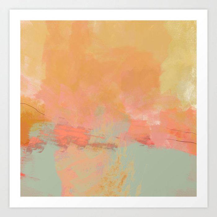 abstract peach sky on mint sea Art Print