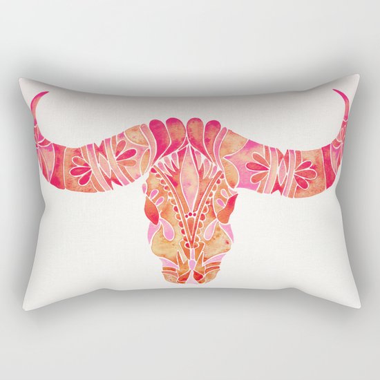 Water Buffalo Skull – Pink Ombré Rectangular Pillow