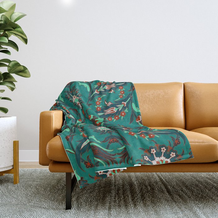 Green Floral Texture Background Throw Blanket