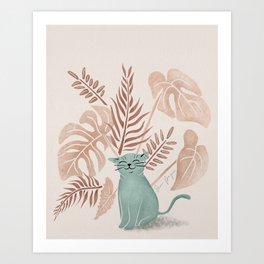 Tropical Happy Cat Art Print