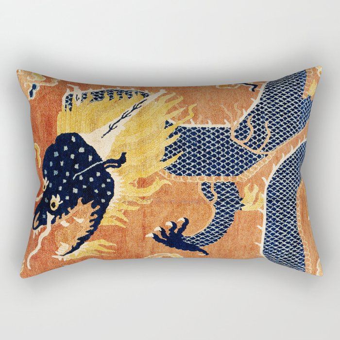 Ningxia Blue Dragon Chinese Pillar Antique Rug Print Rectangular Pillow