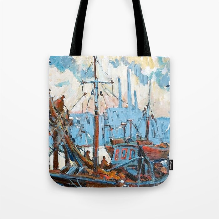 Docked Fishing Boat Painting Tote Bag