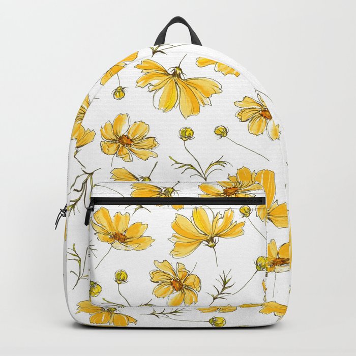 Yellow Cosmos Flowers Rucksack | Drawing, Ink-pen, Acrylic, Muster, Cosmos, Blumen, Blume, Floral, Yellow, Wild-flowers