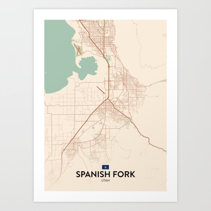 Spanish Fork, Utah, United States - Vintage City Map Art Print