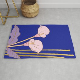 Pink Flowers on Blue Background Rug