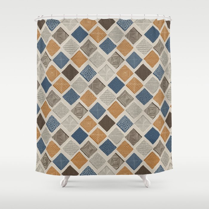 Tuscan Tiles Dark Orange And Gray Shower Curtain By Marketastengl