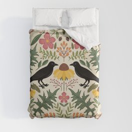 Crows, Wild Roses, Thistles And Sunflowers Duvet Cover