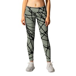 Black and Green Abstract Criss Cross Line Pattern Pairs BH and G 2022 Color of the Year Laurel Leaf Leggings | Pattern, Patterned, Trending, Earthy, Midtone, Light, Earthtone, Green, Pastel, Abstract 