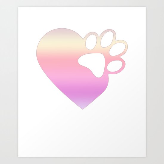 Cute Heart Paw Print Design Funny Love Gift For Cat Owners Art Print