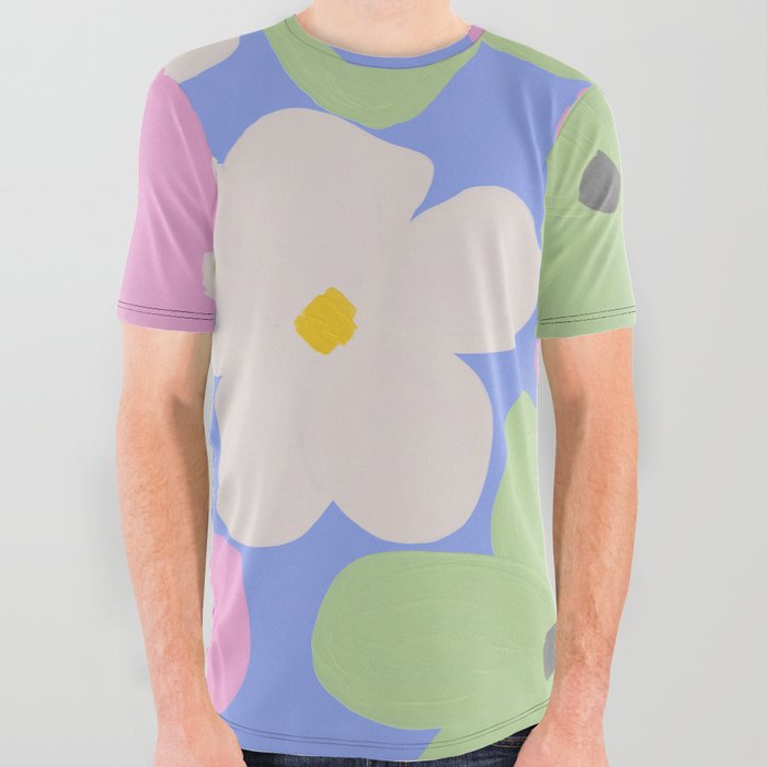 Cheerful Indie Flowers in Pastel Retro Aesthetic All Over Graphic Tee