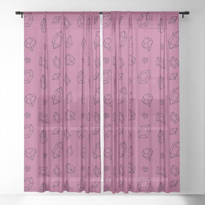 Magenta and Black Gems Pattern Sheer Curtain