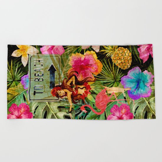 Tropical Vintage Exotic Jungle Beach Party on #Society6 Beach Towel