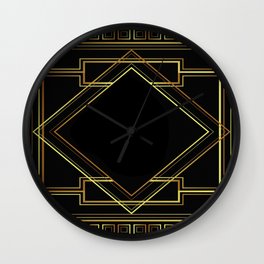 art deco gatsby black and gold lines geometric pattern Wall Clock