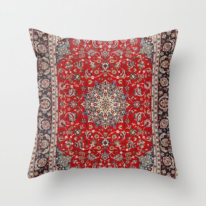 Fine Silk & Wool Isfahan Persian Rug Print Throw Pillow