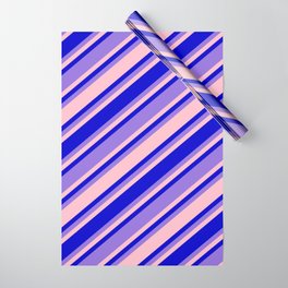 [ Thumbnail: Pink, Blue, and Purple Colored Pattern of Stripes Wrapping Paper ]
