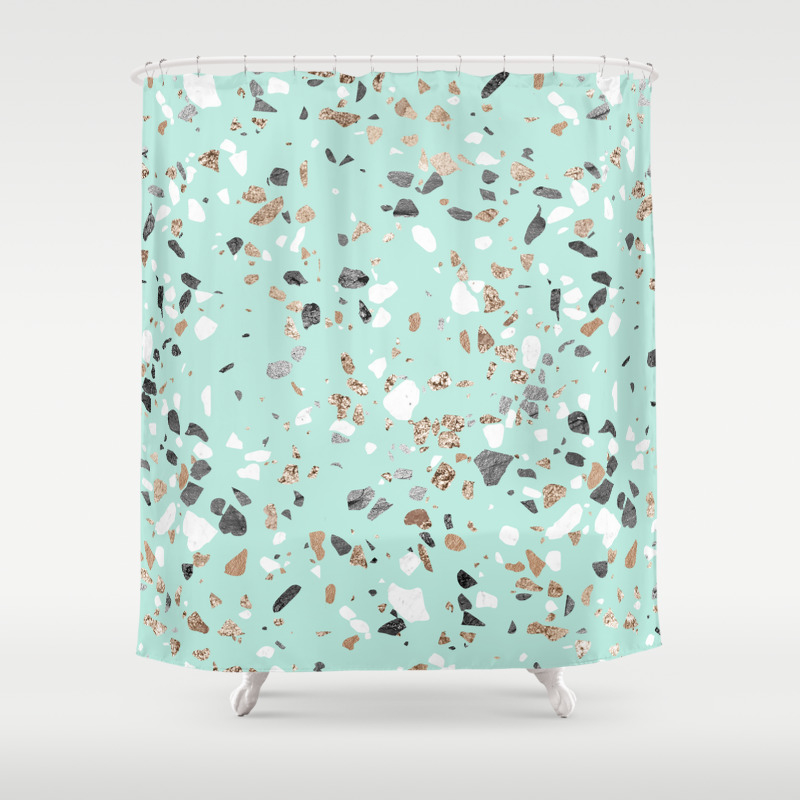 Glitter And Grit Marble Mint Green Shower Curtain By