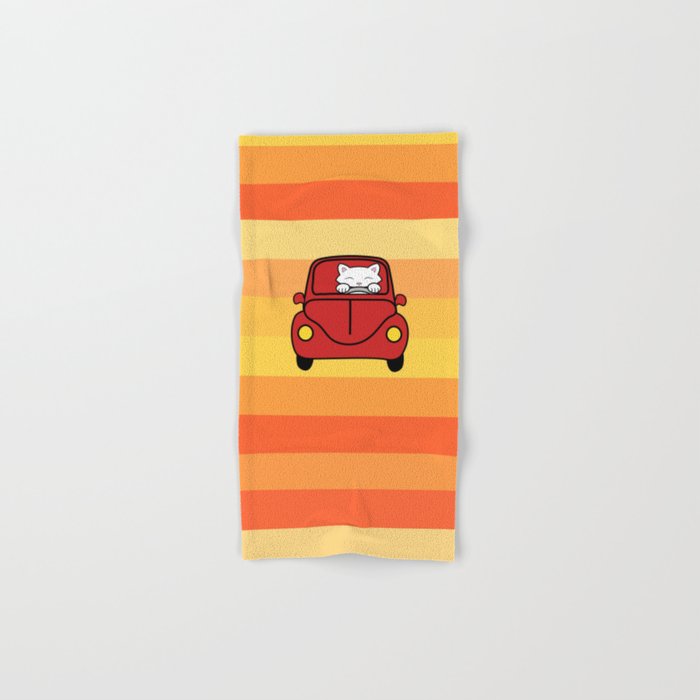 Cat driving a red car Hand & Bath Towel