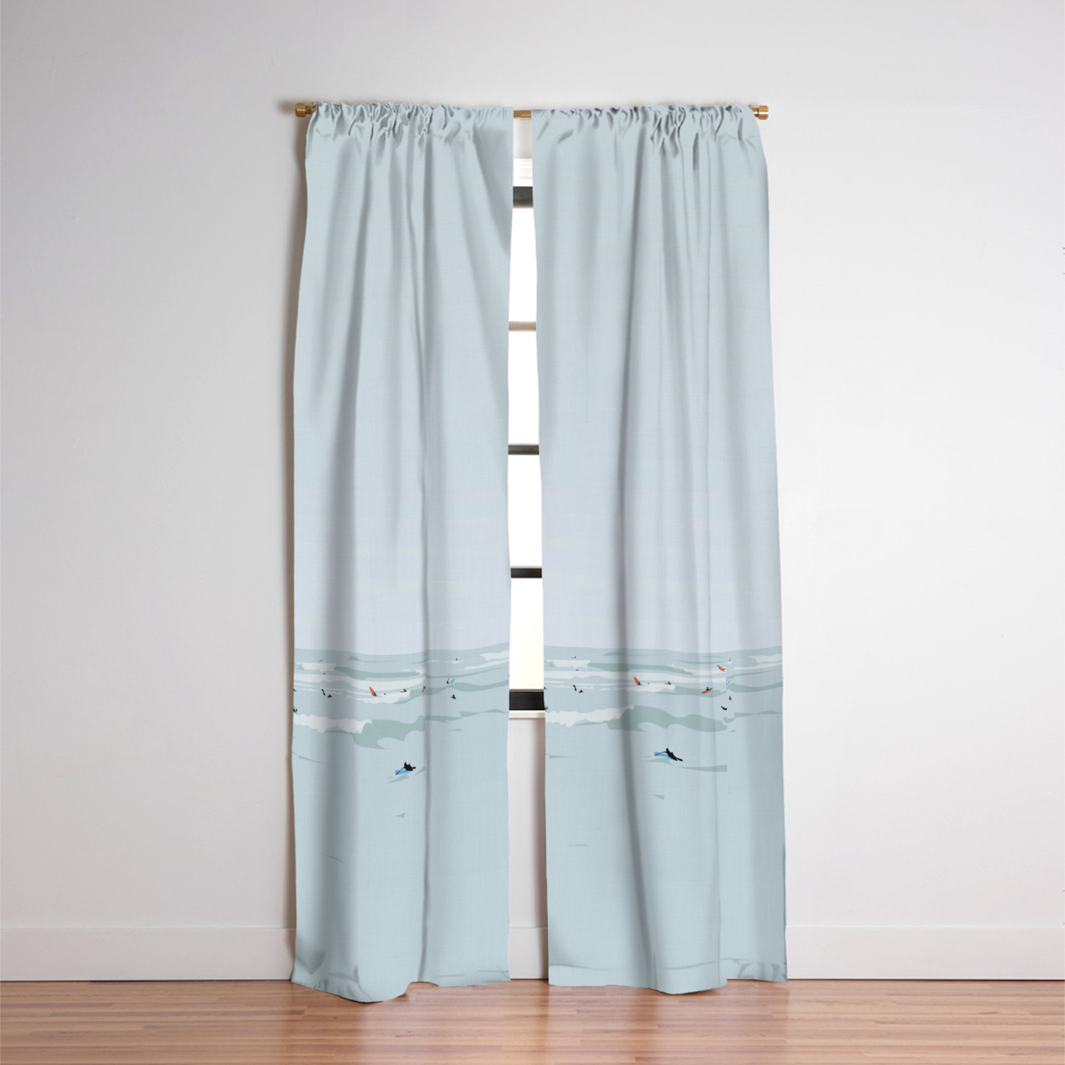 Tiny Surfers In Lima Illustrated Blackout Curtain By