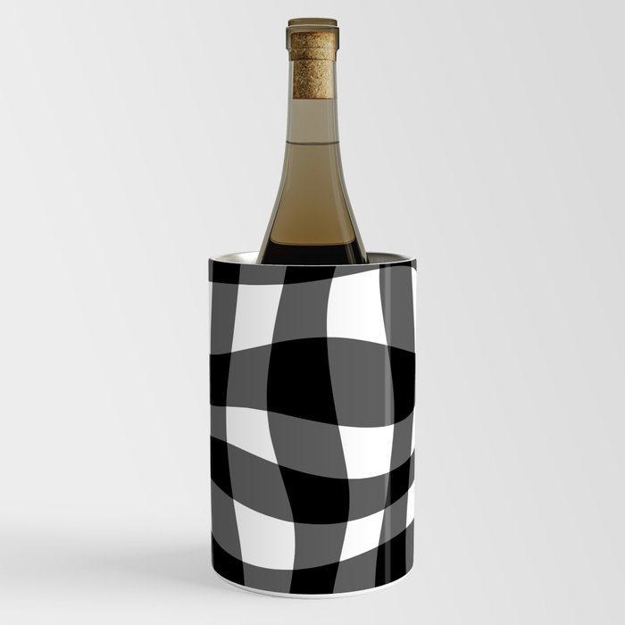 Warped Checkered Gingham Pattern (black/white) Wine Chiller
